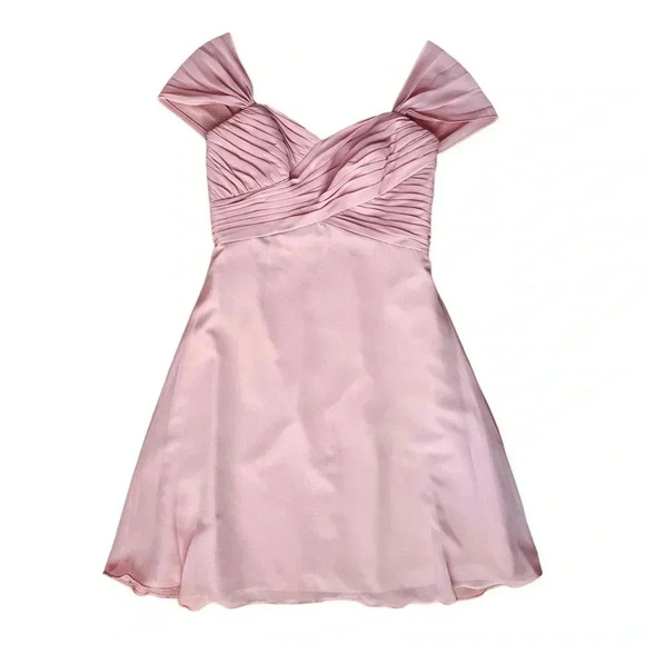 ALFRED ANGELO Pink Chiffon Fit & Flare Dress Sweatheart Neckline Cap Sleeve 12 - Picture 3 of 10
